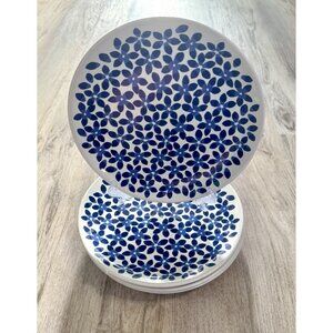 4 IKEA Medlem Dark Blue Flower Scattered Petal Floral Pattern Salad Plates 9”